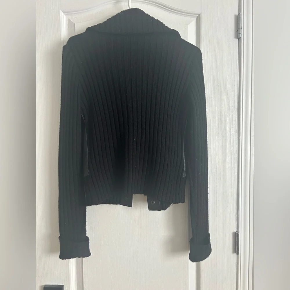 Black Ribbed Leather Jacket - Picture 4 of 4